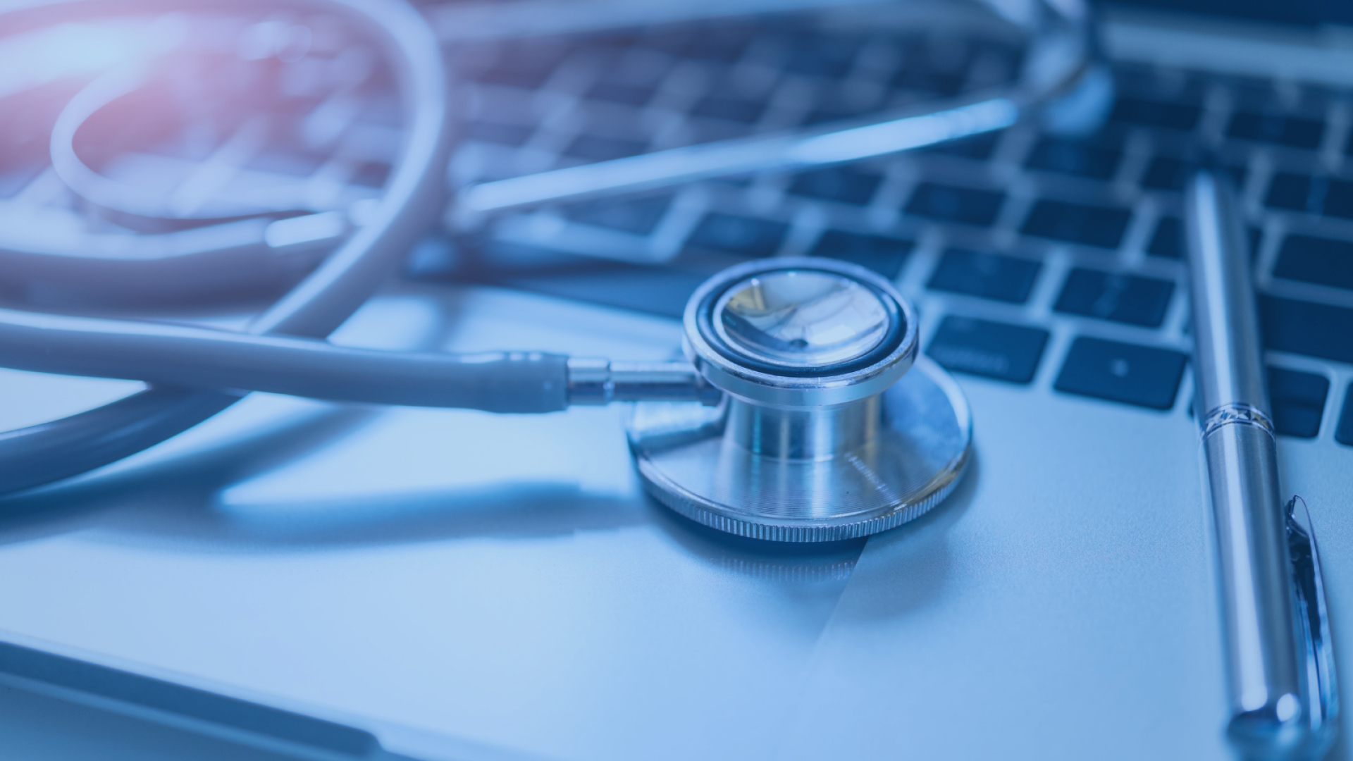 Close up of stethoscope on a laptop
