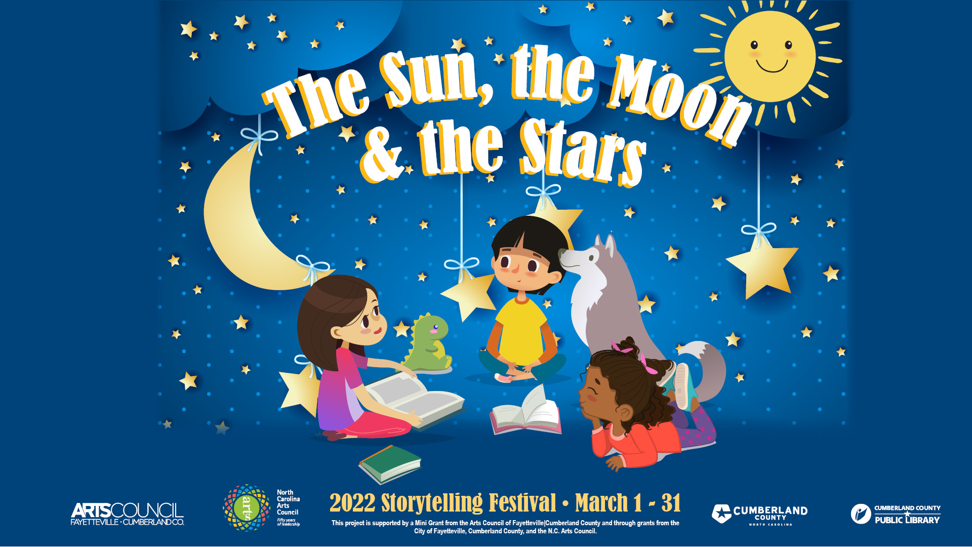 cute cartoon children reading under the moon and stars