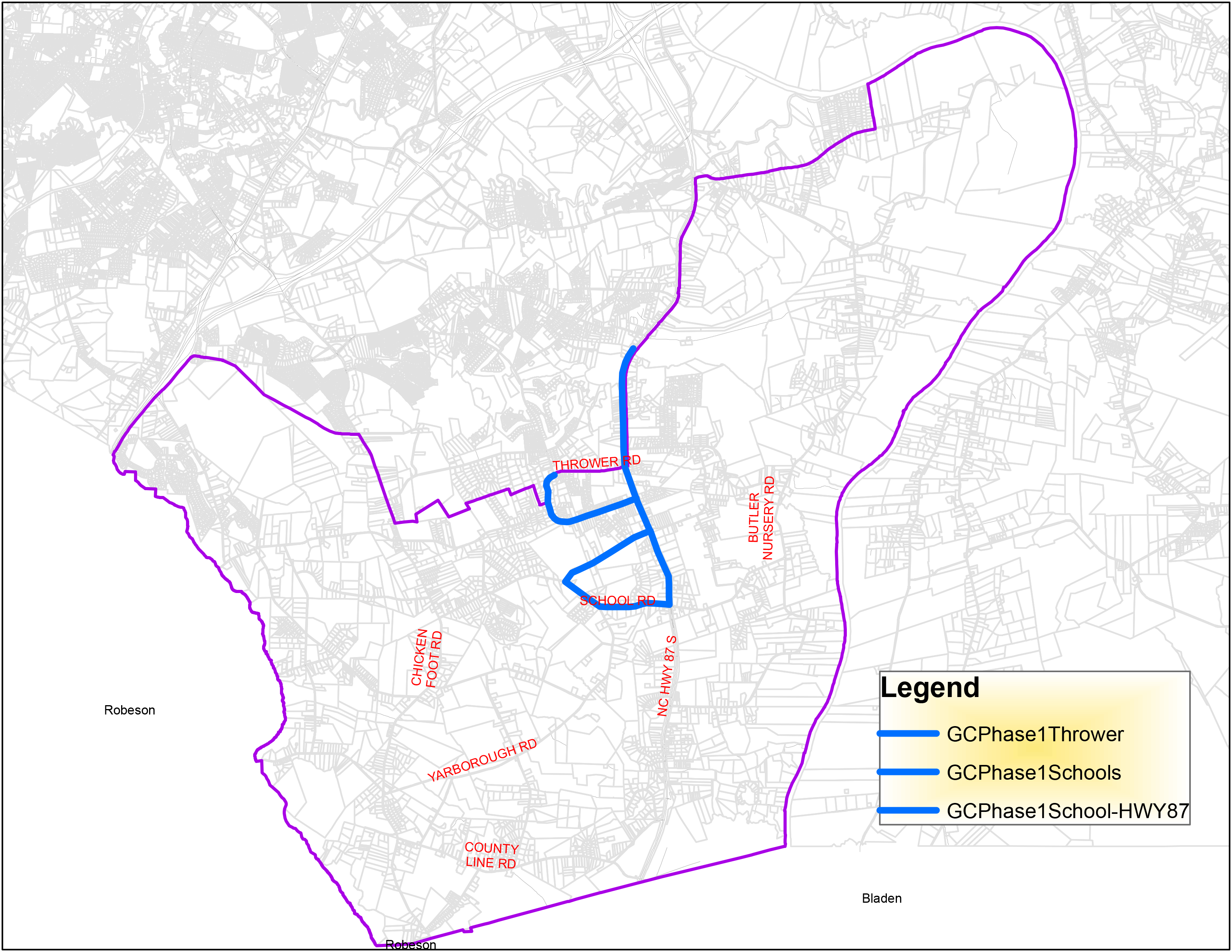 Map of Gray's Creek Phase 1 - Water to Schools