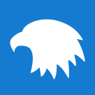 White bald eagle head silhouette on a square blue background.